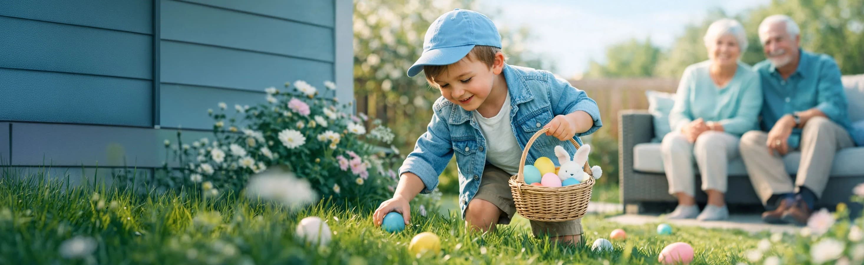 Parent and child sorting Easter chocolates together.