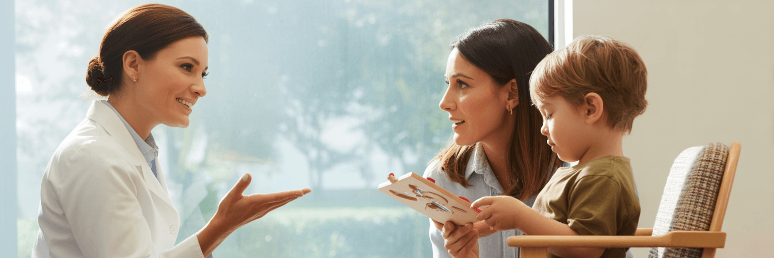 Parent discussing child's dental care with Brisbane dentist.