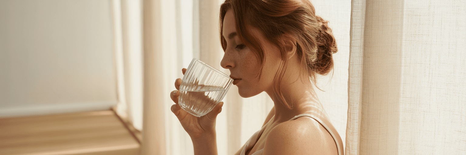 Person drinking a glass of water