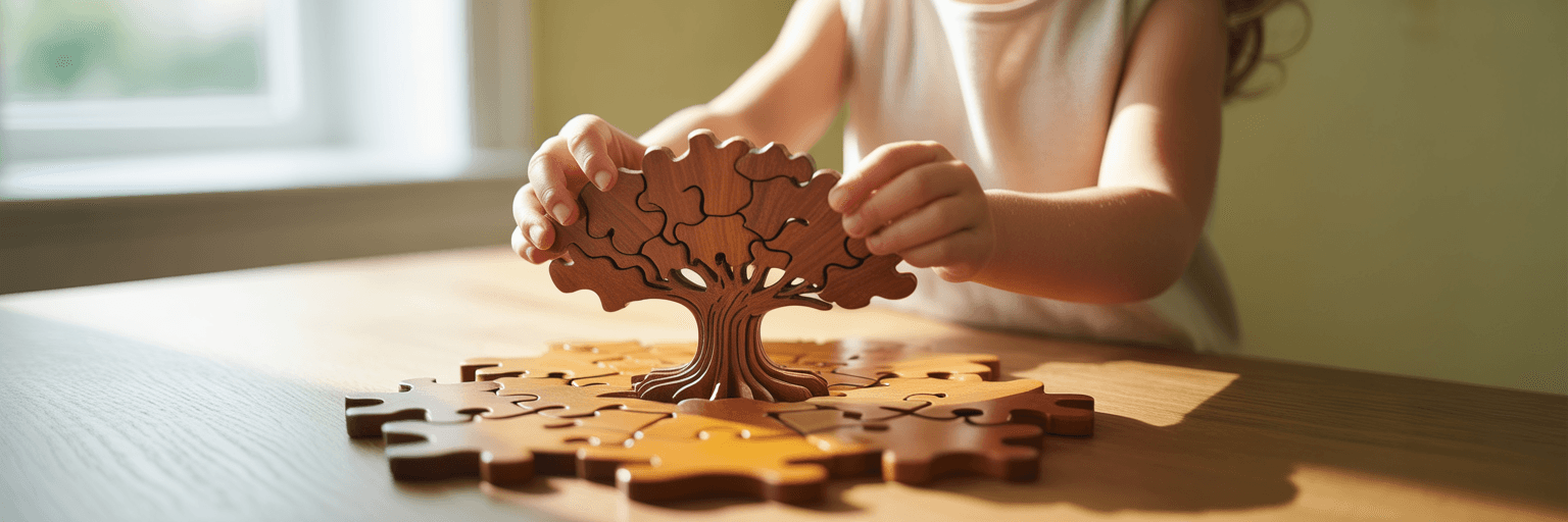 Family working together on puzzle.